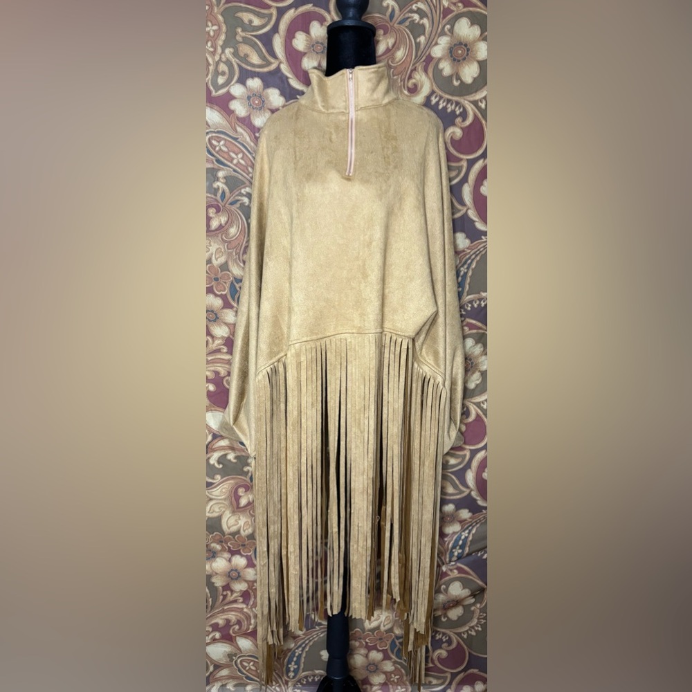 Elegant Tan Fringe Poncho